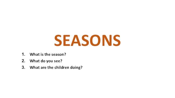 SEASONSWhat is the season?What do you see?What are the children doing?