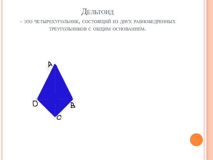 Дельтоид  - это четырехугольник, состоящий из двух равнобедренных треугольников с общим основанием.