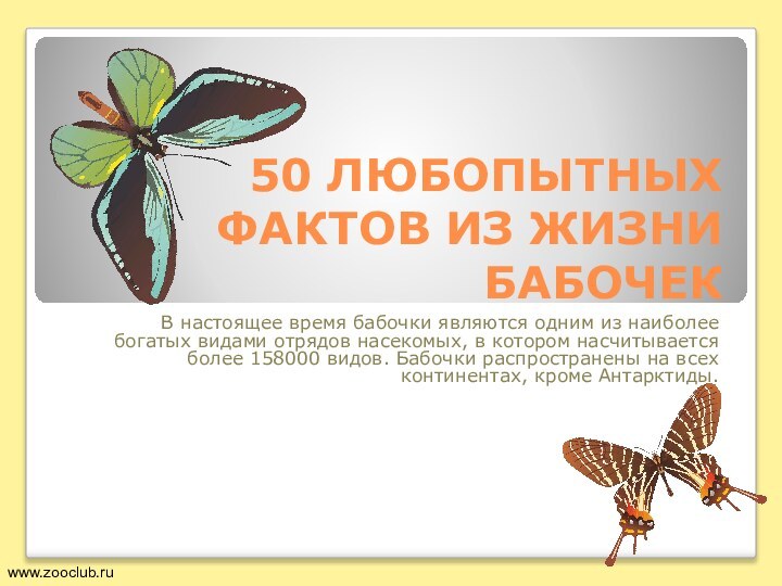 50 ЛЮБОПЫТНЫХ ФАКТОВ ИЗ ЖИЗНИ БАБОЧЕКВ настоящее время бабочки являются одним из