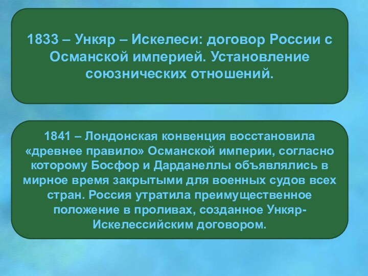 1833 – Ункяр – Искелеси: договор России с Османской империей. Установление союзнических