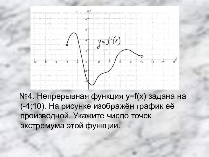 №4. Непрерывная функция y=f(x) задана на (-4;10). На рисунке изображён