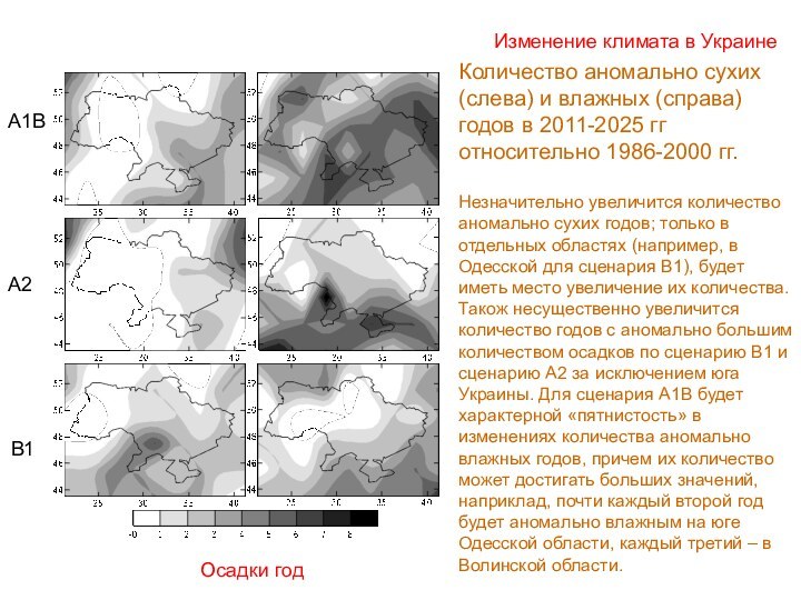 Изменение климата в УкраинеОсадки годКоличество аномально сухих (слева) и влажных (справа) годов