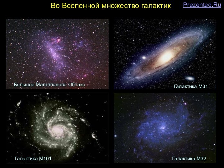 Во Вселенной множество галактикБольшое Магелланово ОблакоГалактика М31Галактика М32Галактика M101Prezented.Ru