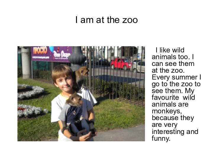 I am at the zoo   I like wild animals too.