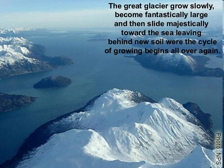 The great glacier grow slowly,  become fantastically large  and then