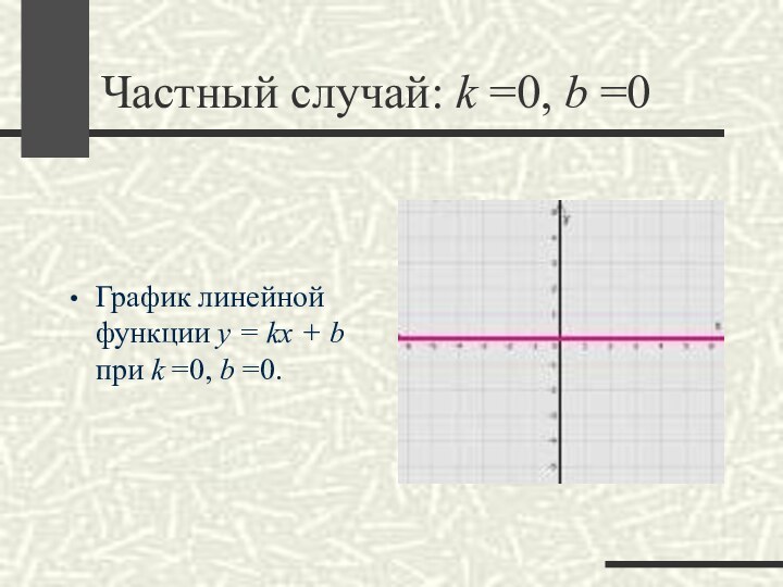 Частный случай: k =0, b =0График линейной функции y = kx + b при k =0, b =0.