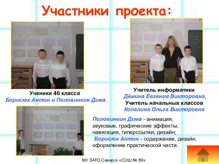 Участники проекта: МУ ЗАТО Северск «СОШ № 89»Учитель информатики Дёмина Евгения Викторовна,Учитель