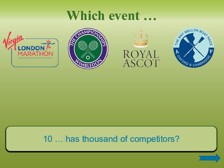 Which event …1… offers a cash prize?2 … lasts the longest?3