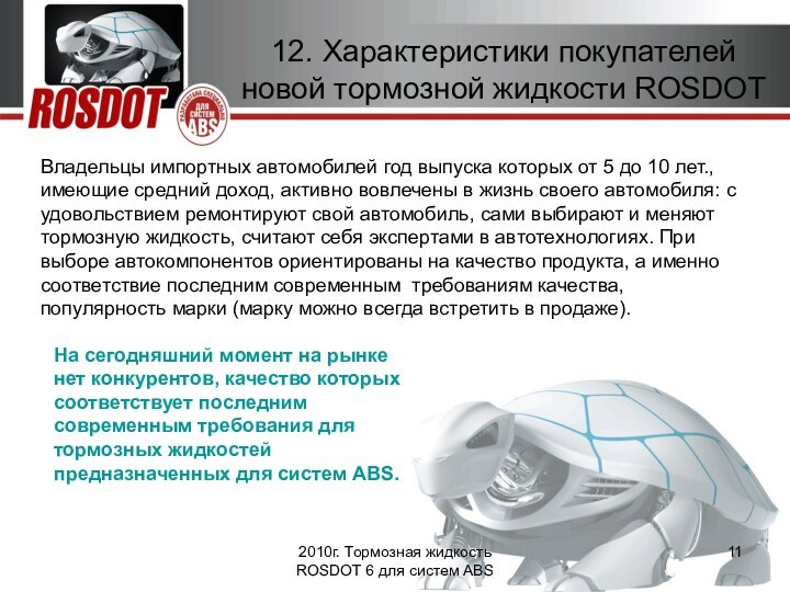 2010г. Тормозная жидкость ROSDOT 6 для систем ABS 12. Характеристики покупателей новой