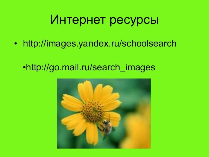 Интернет ресурсы http://images.yandex.ru/schoolsearchhttp://go.mail.ru/search_images