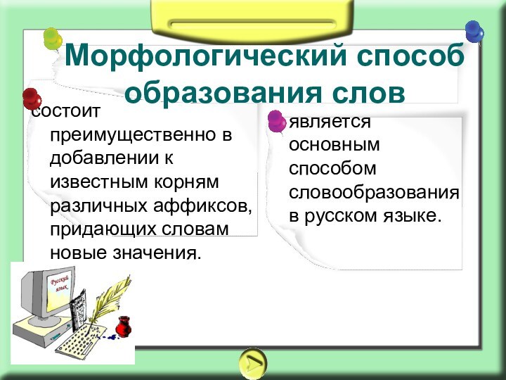 является основным способом словообразования в русском языке.состоит преимущественно в добавлении к известным