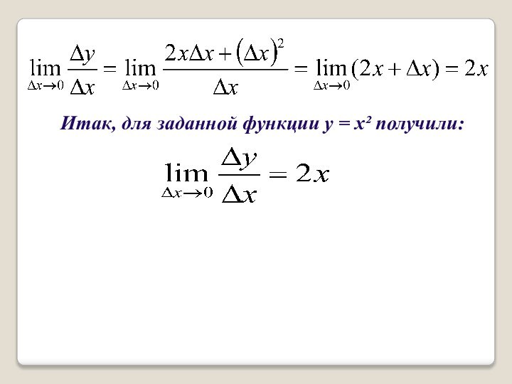 Итак, для заданной функции y = x² получили:
