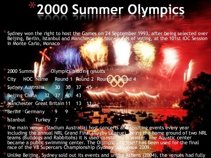 Sydney won the right to host the Games on 24 September 1993,
