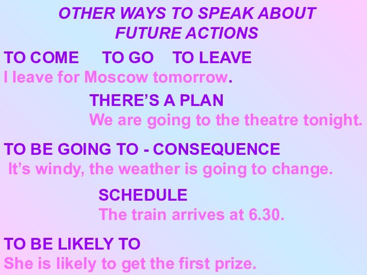 OTHER WAYS TO SPEAK ABOUT FUTURE ACTIONSTO COME   TO