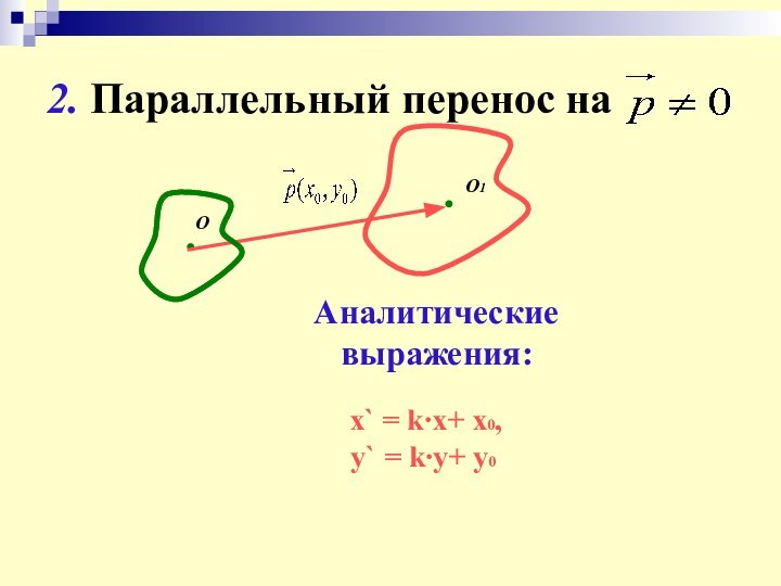 2. Параллельный перенос наОО1Аналитические выражения:   x` = k∙x+ x0,  y` = k∙y+ y0