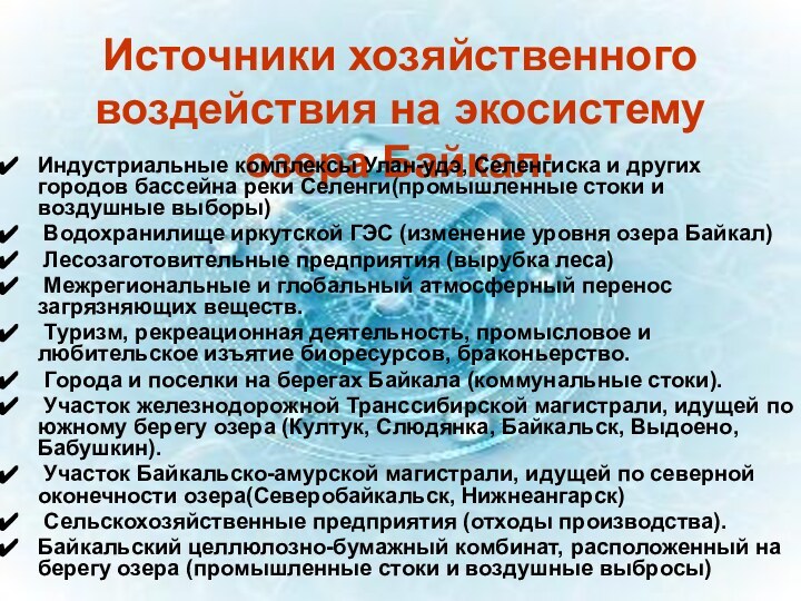 Источники хозяйственного воздействия на экосистему озера Байкал: Индустриальные комплексы Улан-удэ, Селенгиска