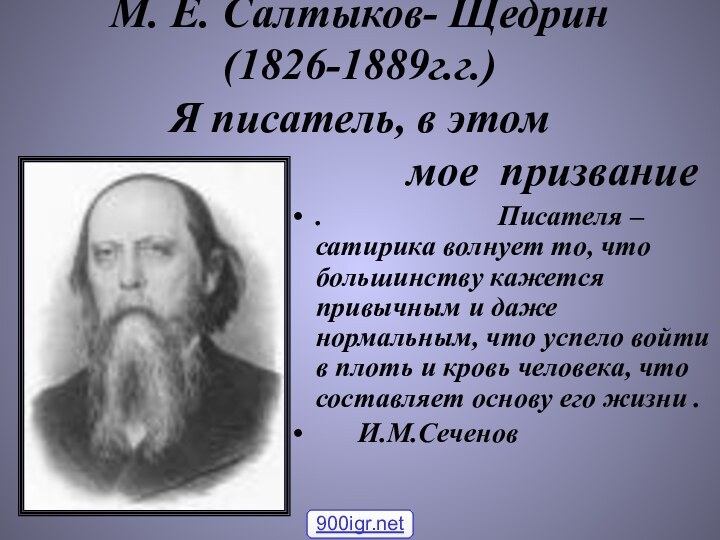 М. Е. Салтыков- Щедрин (1826-1889г.г.) Я писатель, в этом