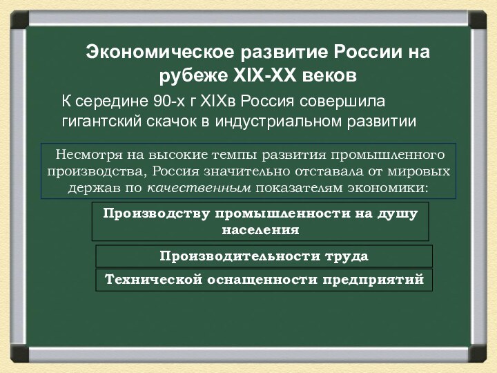 Экономическое развитие России на рубеже XIX-XX вековК середине 90-х г XIXв Россия совершила гигантский