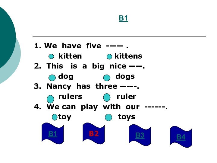 B11. We have five ----- .     kitten