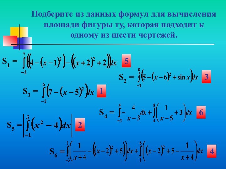 Подберите из данных формул для вычисления площади фигуры ту, которая подходит к одному из