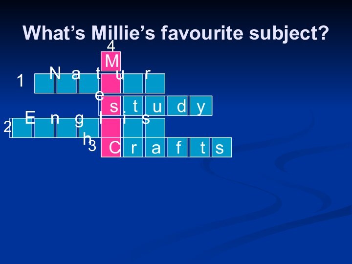 What’s Millie’s favourite subject?C r  a  f  t s1234N a