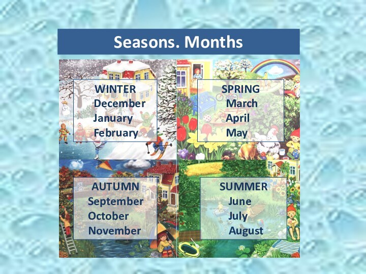 Seasons. MonthsWINTER   December   January   FebruarySPRING