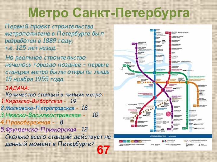 Метро Санкт-ПетербургаПервый проект строительства метрополитена в Петербурге был разработан в 1889 году,  т.е.