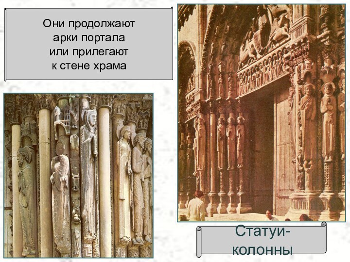 Статуи-колонныОни продолжаютарки порталаили прилегаютк стене храма