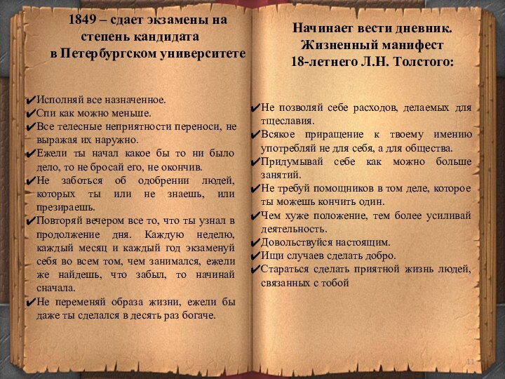 1849 – сдает экзамены на степень кандидата в Петербургском университете Исполняй все назначенное. Спи