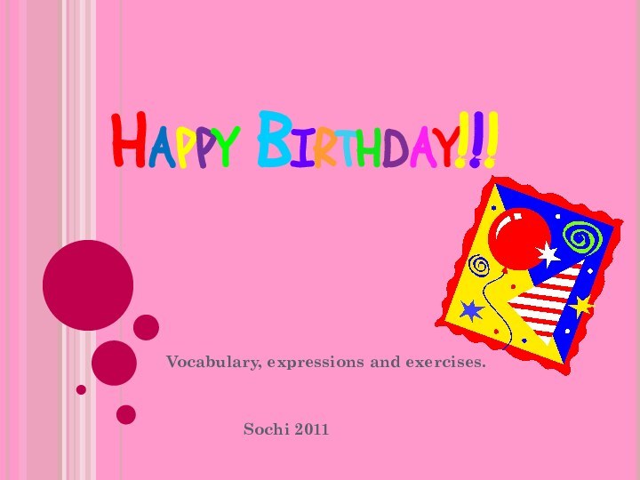 Happy Birthday!!!Vocabulary, expressions and exercises.		  Sochi 2011