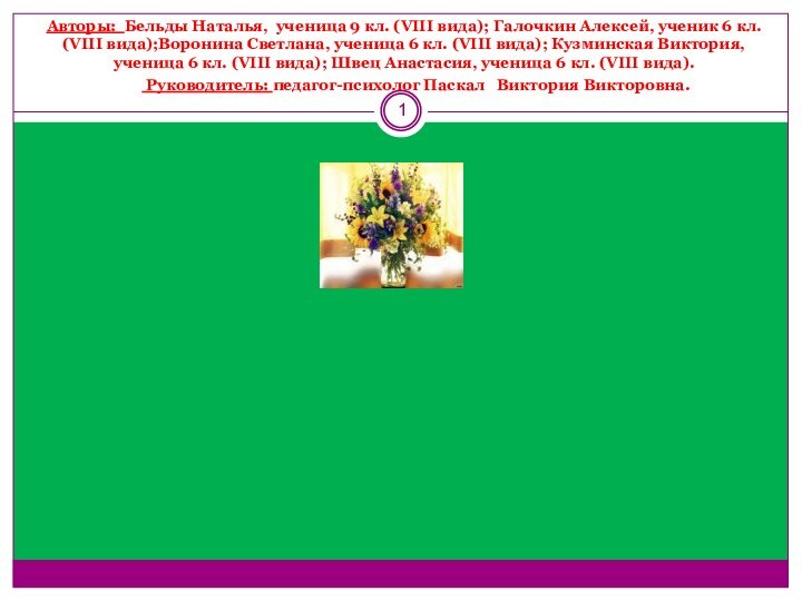 Профессия – «Флорист»Авторы: Бельды Наталья, ученица 9 кл. (VIII вида); Галочкин Алексей,