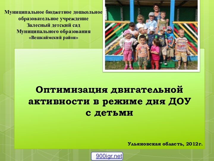 Оптимизация двигательной активности в режиме дня ДОУ с детьми Ульяновская область, 2012г.Муниципальное