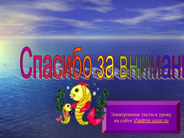 Спасибо за внимание!Электронные тесты к урокуна сайте Vladmir.ucoz.ru