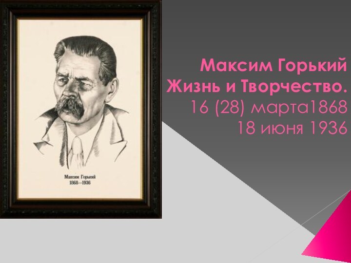 Максим Горький  Жизнь и Творчество. 16 (28) марта1868  18 июня 1936