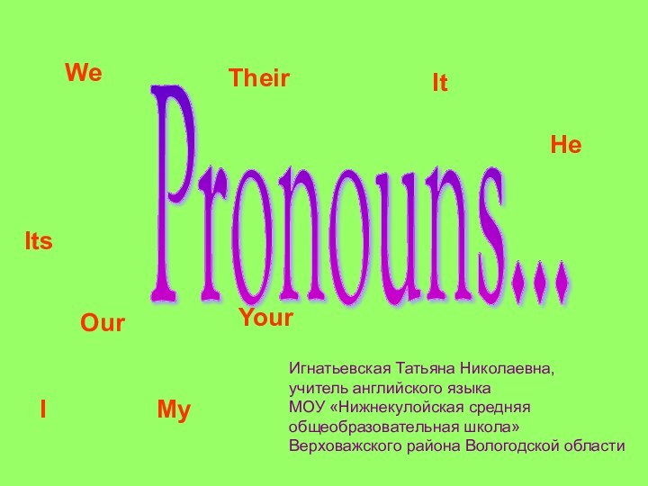Pronouns...IWeYourTheirOurHeItsMyItИгнатьевская Татьяна Николаевна,  учитель английского языка