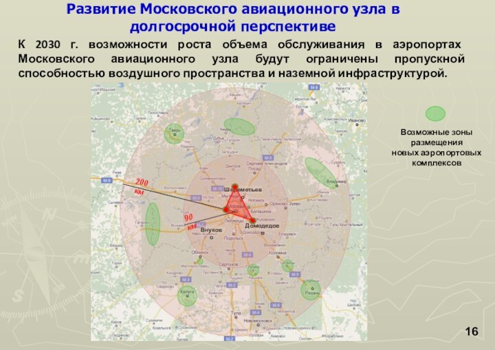 Развитие Московского авиационного узла в долгосрочной перспективеВозможные зоны размещения новых аэропортовых комплексов
