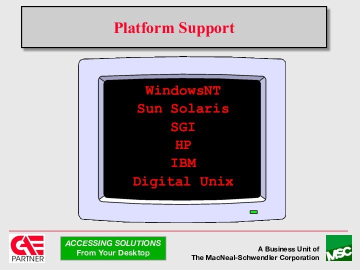 Platform Support WindowsNTSun SolarisSGIHPIBMDigital Unix