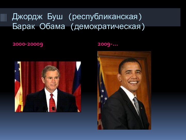 Джордж Буш (республиканская) Барак Обама (демократическая)2000-200092009-…