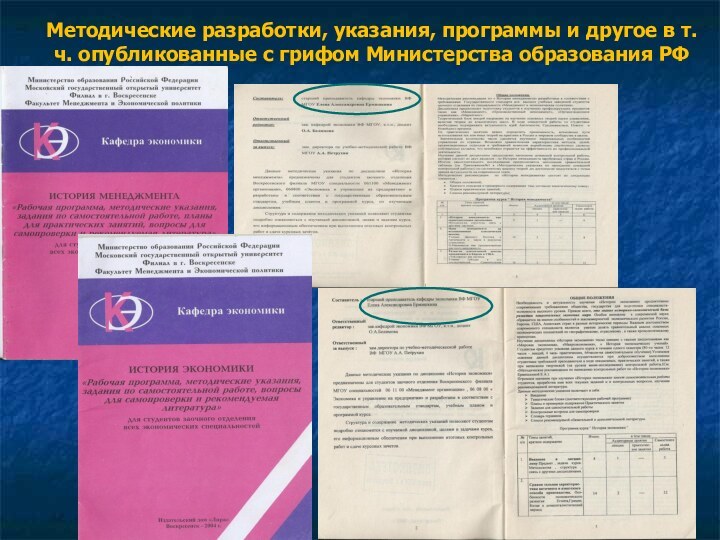 Методические разработки, указания, программы и другое в т.ч. опубликованные с грифом Министерства образования РФ