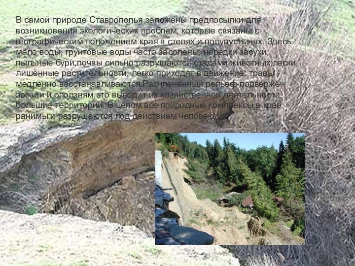 В самой природе Ставрополья заложены предпосылки для возникновения экологических проблем, которые связаны
