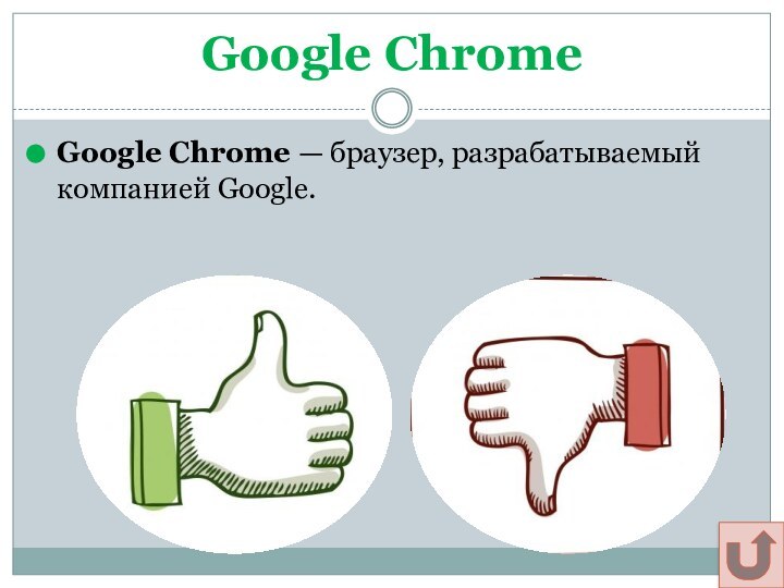 Google ChromeGoogle Chrome — браузер, разрабатываемый компанией Google.Щадрина Анна, 11 класс