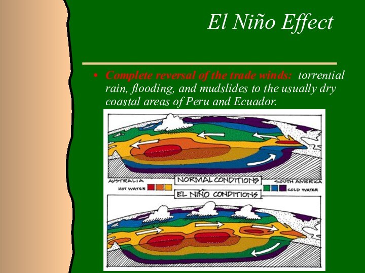 El Niño Effect     Complete reversal of the trade