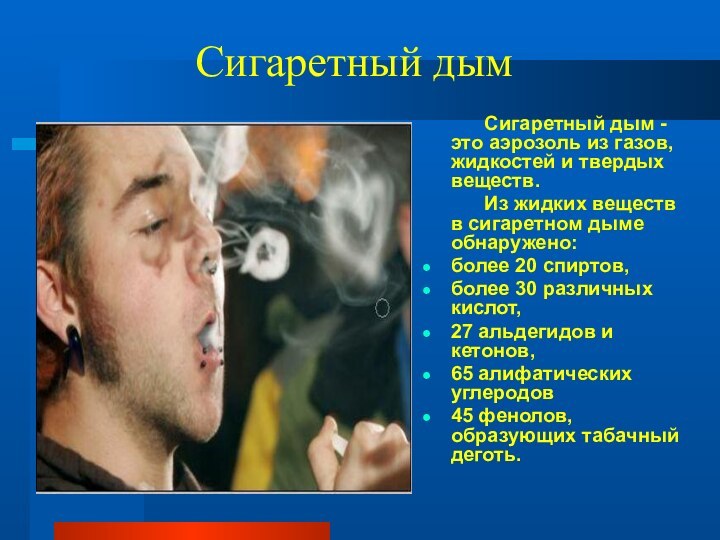 Сигаретный дым      Сигаретный дым - это аэрозоль