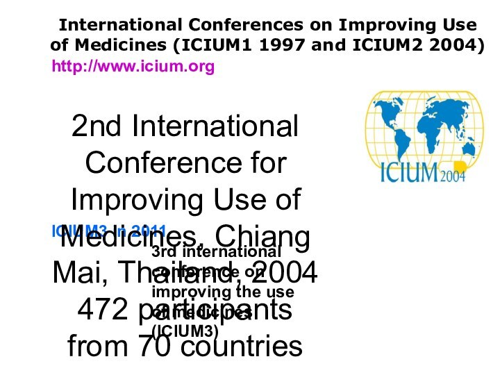 International Conferences on Improving Use of Medicines (ICIUM1 1997 and ICIUM2 2004)