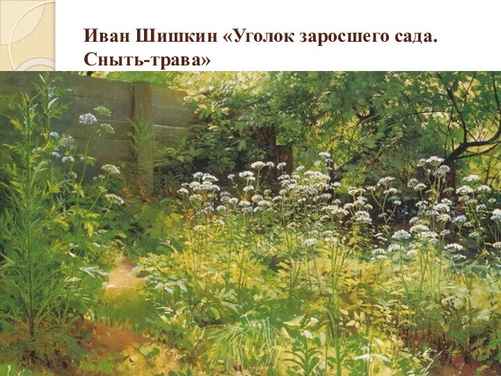 Иван Шишкин «Уголок заросшего сада.  Сныть-трава» 