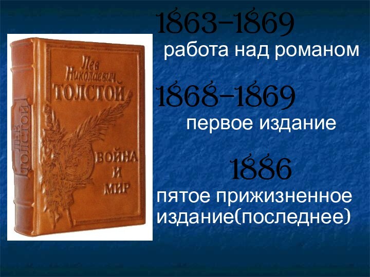 1863–1869работа над романом1868–1869первое издание1886пятое прижизненное издание(последнее)