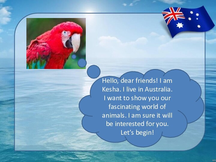 Hello, dear friends! I am Kesha. I live in Australia. I want