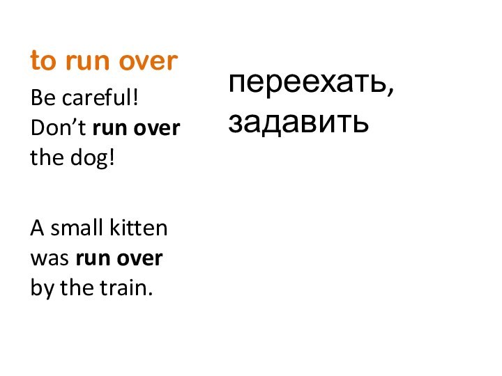 to run overBe careful! Don’t run over the dog!A small kitten was