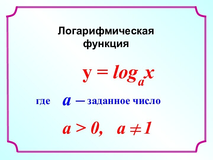 y = logax      Логарифмическая функция