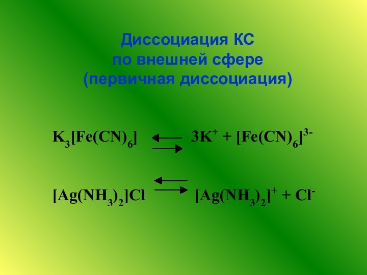 K3[Fe(CN)6]       3K+ + [Fe(CN)6]3-